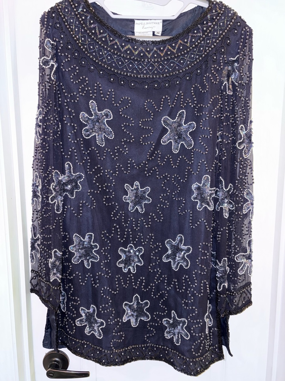 Papell Boutique Navy Beaded Embellished vintage Dress